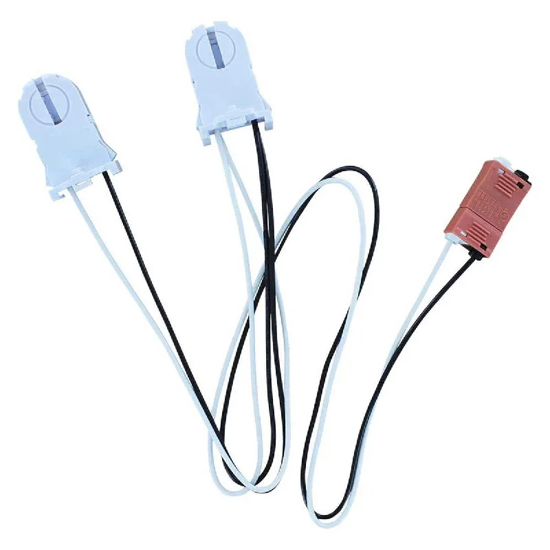 Adjustable Industrial Lighting for Flexible Illumination2-Lamp Wiring Harness with Tall Non-shunted Sockets for LED Tubes Adjustable Industrial Lighting for Flexible Illumination2-Lamp Wiring Harness with Tall Non-shunted Sockets for LED Tubes