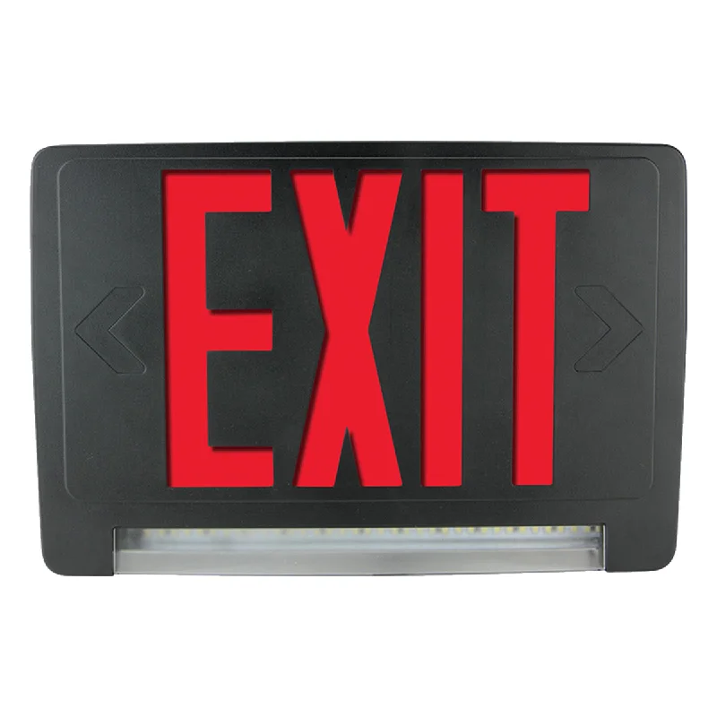 Waterproof Industrial Lighting for Wet AreasLED Combo Exit Sign, Double Face with Red Letters, Black, Battery Included Waterproof Industrial Lighting for Wet AreasLED Combo Exit Sign, Double Face with Red Letters, Black, Battery Included