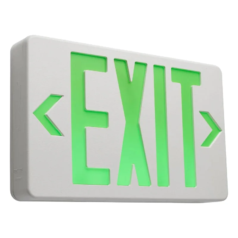 Durable Industrial Lighting for Harsh EnvironmentsLED Exit Sign, Single/Double Face with Green Letters, White, Battery Included Durable Industrial Lighting for Harsh EnvironmentsLED Exit Sign, Single/Double Face with Green Letters, White, Battery Included