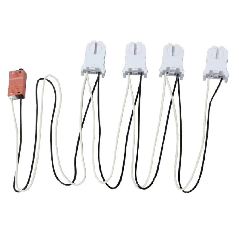 Waterproof Industrial Lighting for Wet Areas4-Lamp Wiring Harness with Tall Non-shunted Sockets for LED Tubes Waterproof Industrial Lighting for Wet Areas4-Lamp Wiring Harness with Tall Non-shunted Sockets for LED Tubes