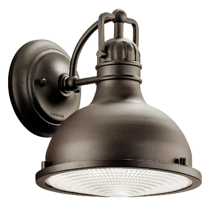 Industrial Area Lighting for Large Open SpacesHatteras Bay 9" Outdoor Wall Light, 1-Light, Clear Fresnel Glass, Metal Dome Shade