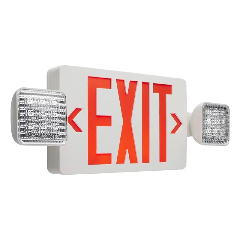Shock - Resistant Industrial Lighting for Vibrating Machinery AreasLED Combo Exit Sign, 2 Single Face with Red Letters, White, Battery Included, Remote Capable Shock - Resistant Industrial Lighting for Vibrating Machinery AreasLED Combo Exit Sign, 2 Single Face with Red Letters, White, Battery Included, Remote Capable