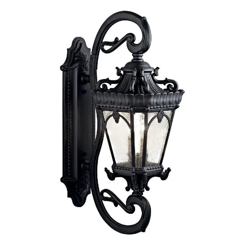 Industrial Pendant Lighting for Machine ShopsTournai 38 In 4-Lights Outdoor Wall Light With Clear Seeded Glass, Black Finish