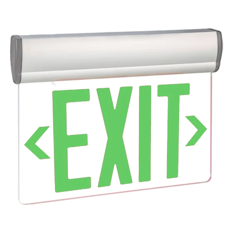 Industrial Lighting for Furniture FactoriesEdge-Lit LED Exit Sign, Single Clear Face, Green Letters, White, Battery Included Industrial Lighting for Furniture FactoriesEdge-Lit LED Exit Sign, Single Clear Face, Green Letters, White, Battery Included