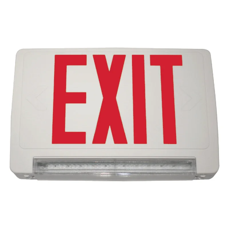 Dust - Resistant Industrial Lighting for Dirty WorkspacesLED Combo Exit Sign, Double Face with Red Letters, White, Battery Included Dust - Resistant Industrial Lighting for Dirty WorkspacesLED Combo Exit Sign, Double Face with Red Letters, White, Battery Included