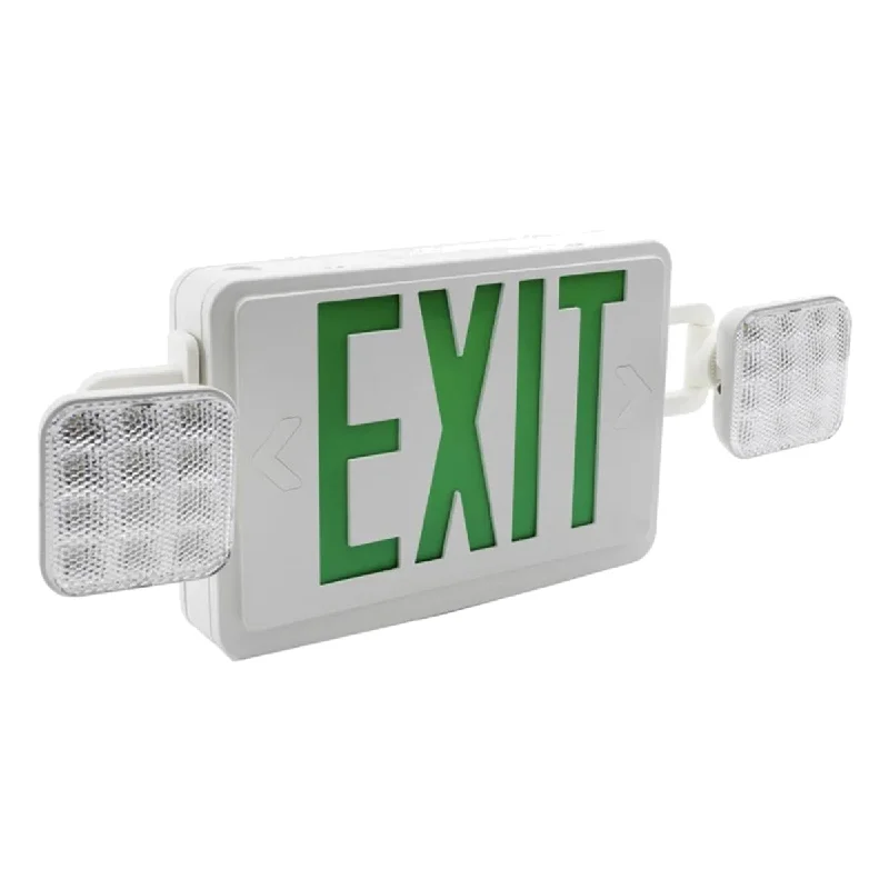 High - Bay LED Industrial Lighting for WarehousesLED Combo Exit Sign, 2 Single Face with Green Letters, White, Battery Included, Square Head Lights High - Bay LED Industrial Lighting for WarehousesLED Combo Exit Sign, 2 Single Face with Green Letters, White, Battery Included, Square Head Lights
