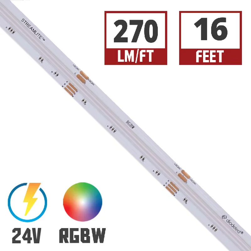 Durable Industrial Lighting for Harsh EnvironmentsStreamlite LED Strip Light, 16.4ft Reel, Color Changing RGBW, 270 Lumens per Ft, 24V