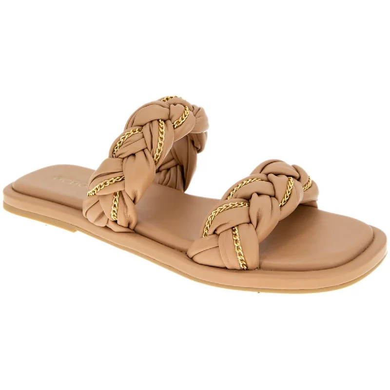 BCBGeneration Womens Taneka Faux Leather Braided Slide Sandals