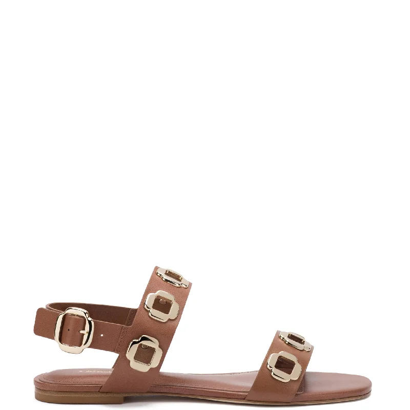 Milan Flat Sandal In Caramel Leather