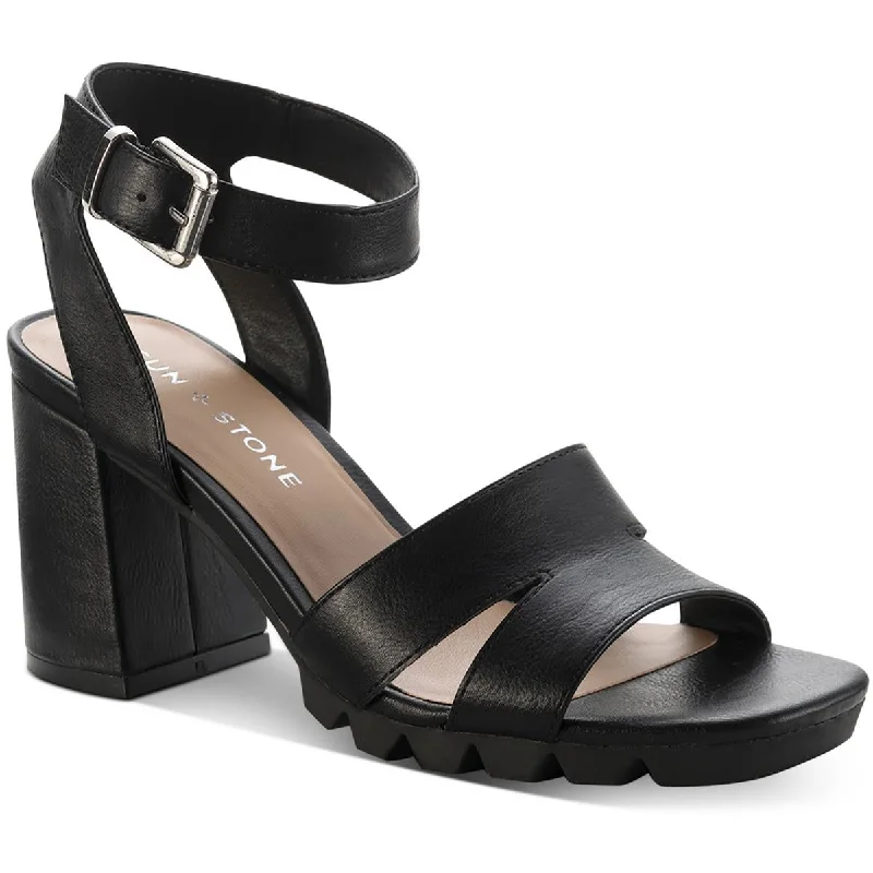 Sun + Stone Womens Raynaa Faux Leather Stacked Heel Ankle Strap