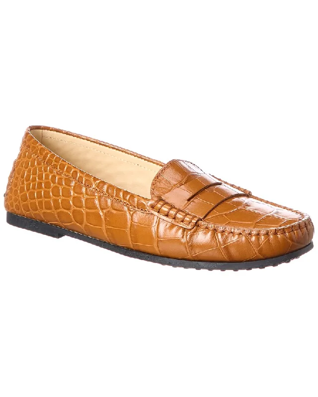 TODs Gommino Croc-Embossed Leather Loafer