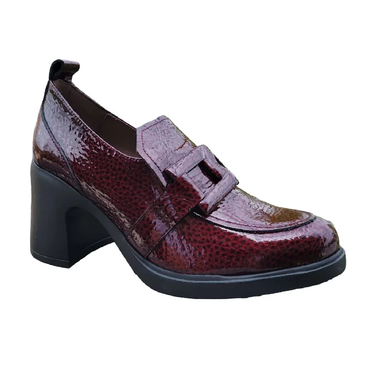 Women's Patent Heeled Loafers In Caribu Vino (Wine Patent)