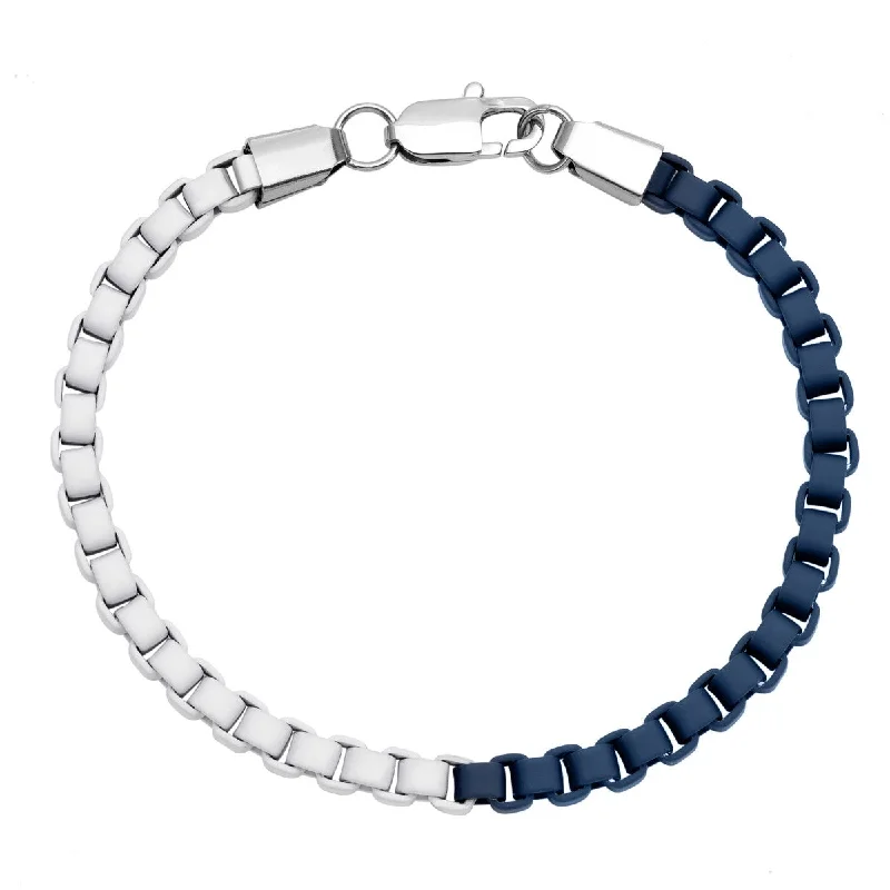 Blue and White Enameled Stainless Steel 8.25-inch 5MM Bracelet