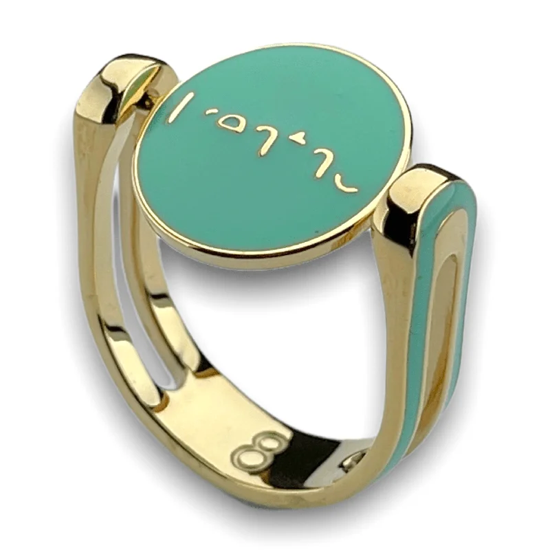 Seafoam green enamel / gold metal / 4