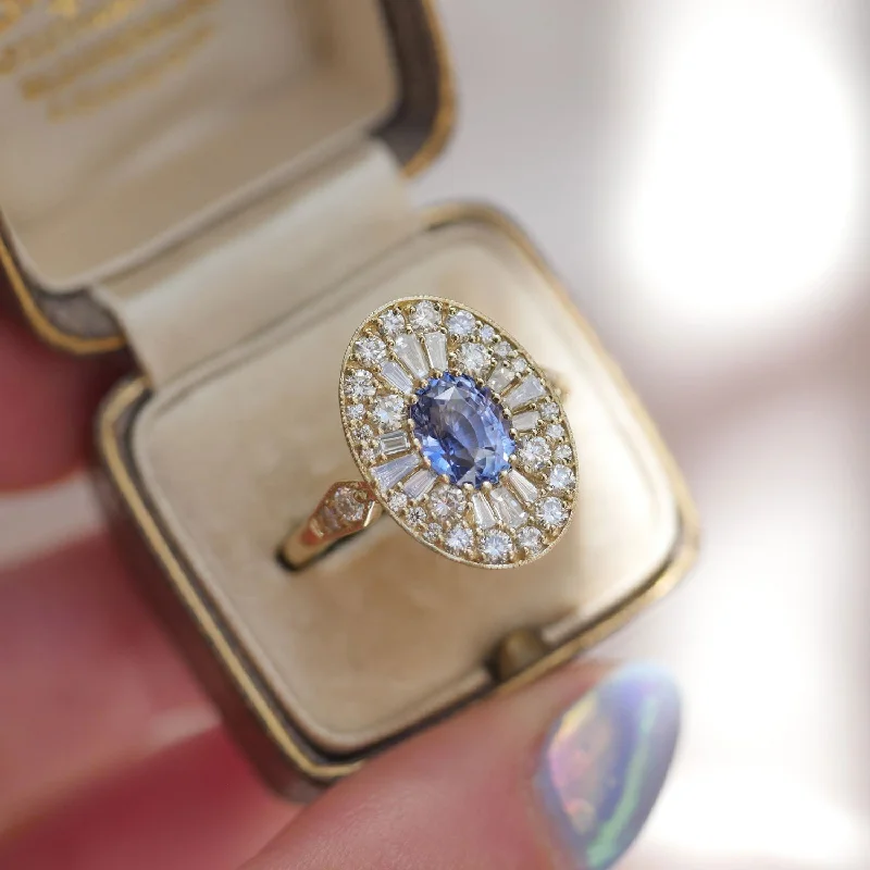 Cornflower Blue Sapphire Oval Ballerina Diamond Mosaic Ring