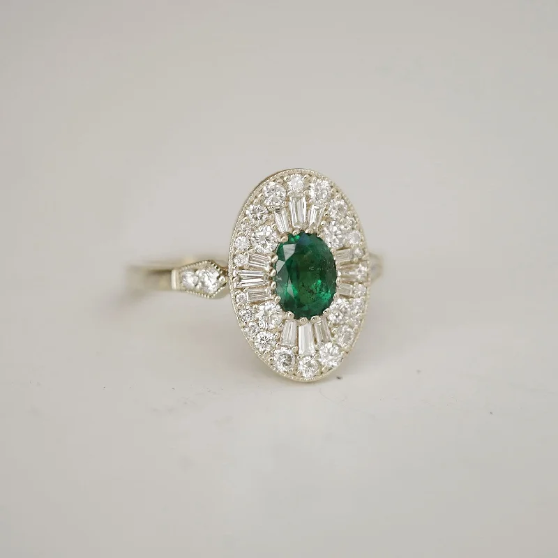 Emerald Oval Ballerina Diamond Mosaic Ring