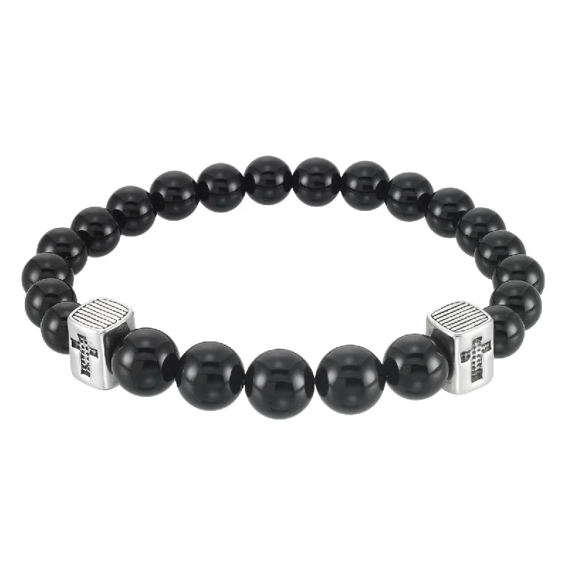 King by Simone I Smith Stainless Steel and Onyx 8-inch 8MM Stretch Bead Bracelet