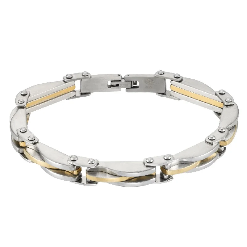 King by Simone I Smith Two-Tone Stainless Steel 9-inch 7MM Panther Link Bracelet