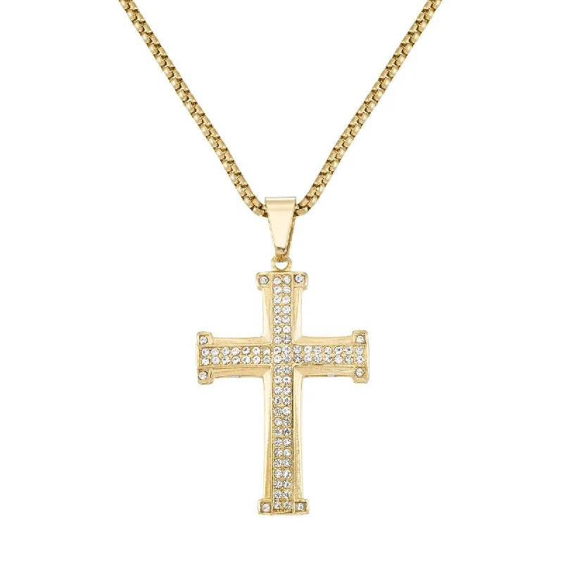 King by Simone I Smith Yellow Stainless Steel and Crystal 50X35MM 24-inch Cross Pendant