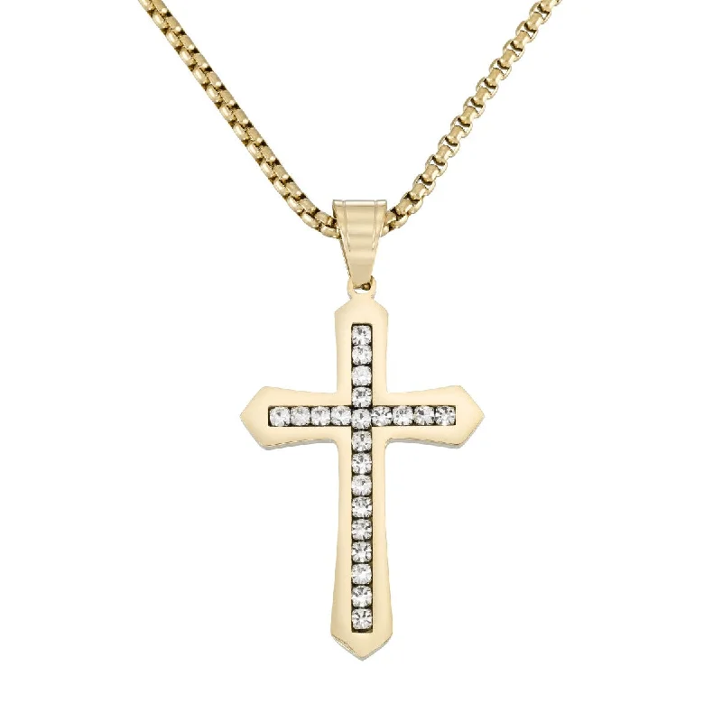 King by Simone I Smith Yellow Stainless Steel and Crystal 56X38MM 24-inch Cross Pendant