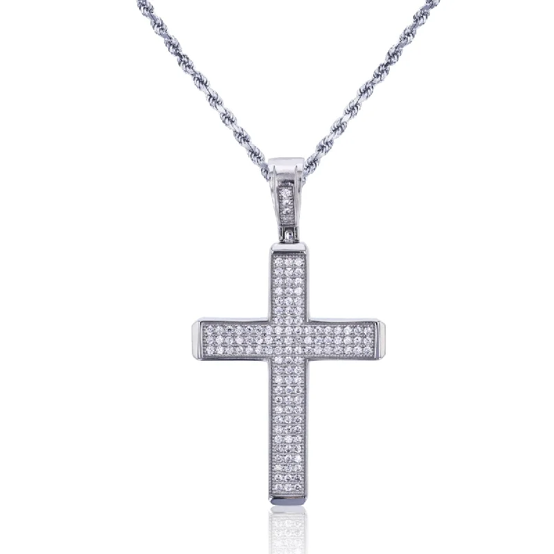 Luxe Layers Sterling Silver Cubic Zirconia 50X27MM 20-inch Cross Pendant