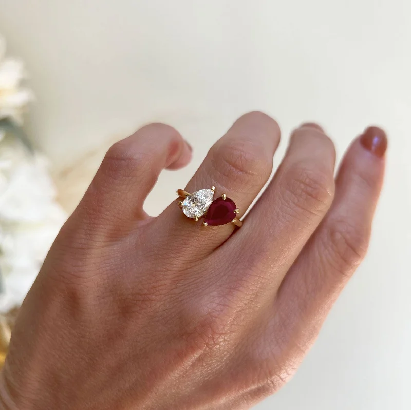 Pear Shaped Ruby & Diamond Toi et Moi Ring