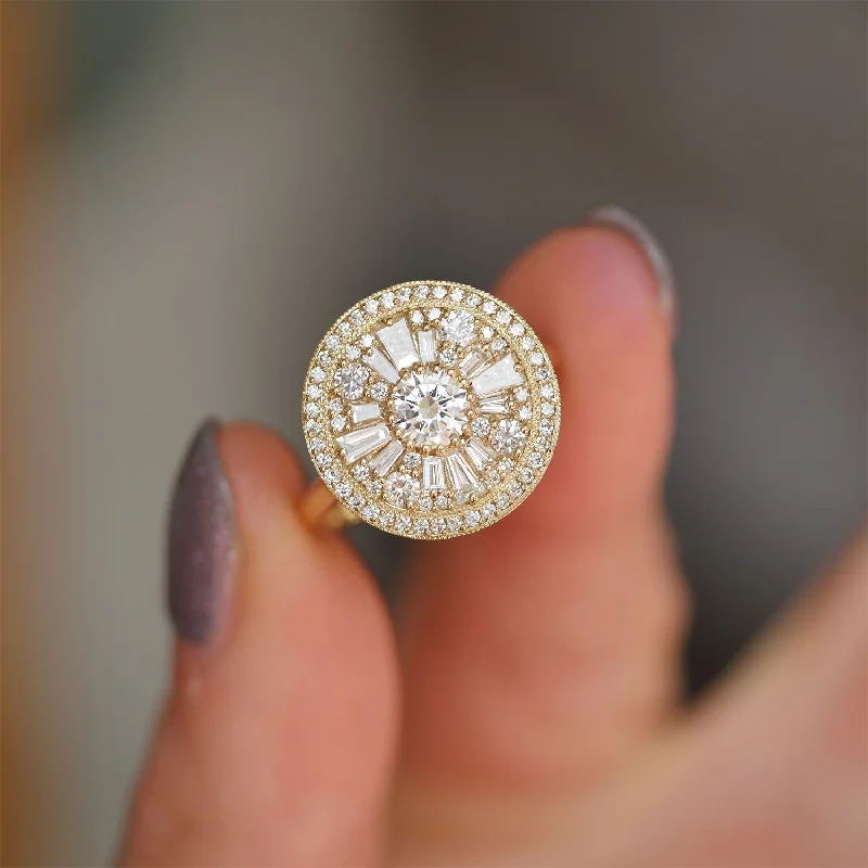 Round Shape Brilliant Cut Halo Diamond Mosaic Ring