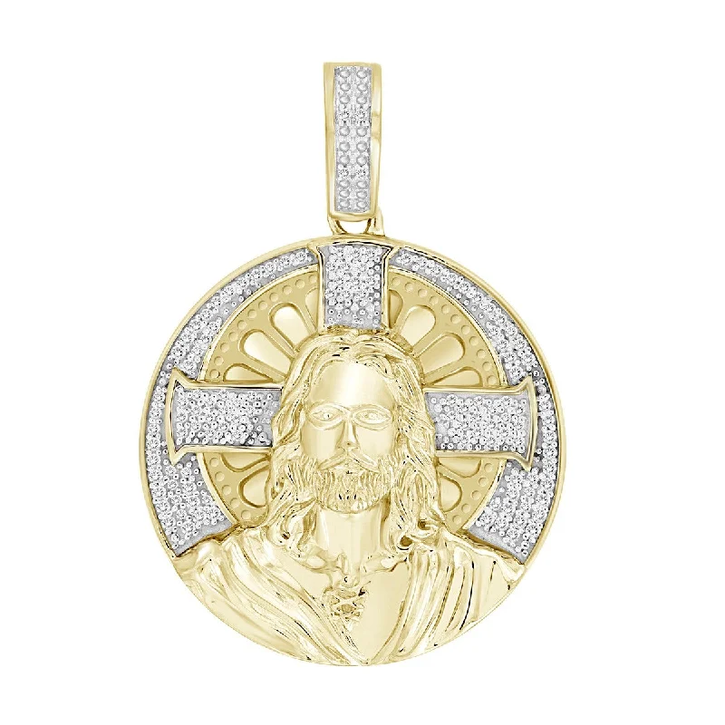 Titan by Adrian Gonzalez 10KT Yellow Gold 1/5 CTW Diamond 34X24MM Jesus Medallion Pendant. Chain Not Included