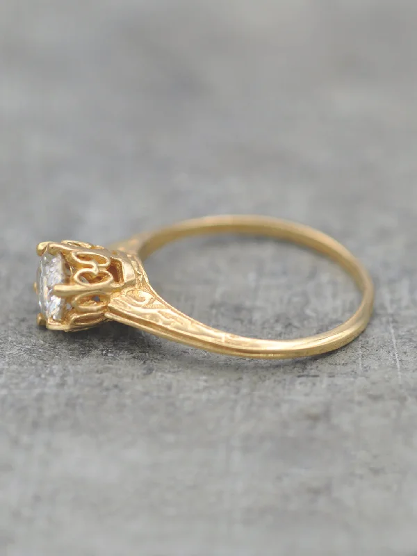 14K Antique Engraved Crown Ring