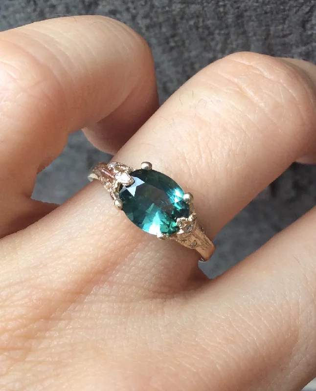 14K Bethany Leaf Ring - Green Tourmaline