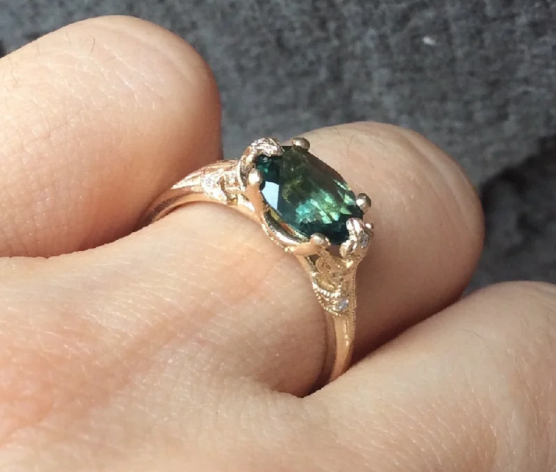 14K Bethany Leaf Ring - Green Tourmaline