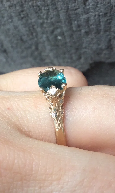 14K Bethany Leaf Ring - Green Tourmaline