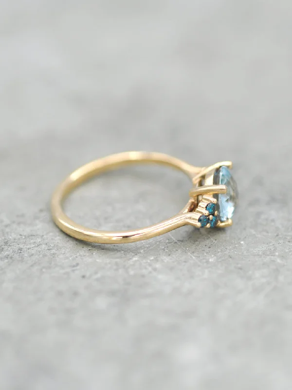 14K Caroline Blue Topaz + Blue Diamond Ring