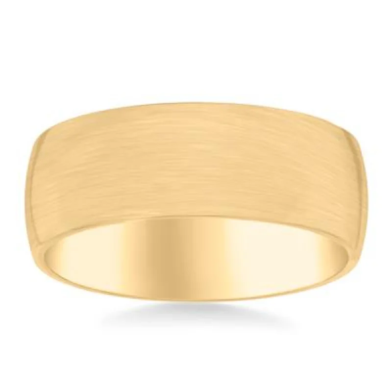 14k Gold European Fit Brushed Wedding Band 8mm