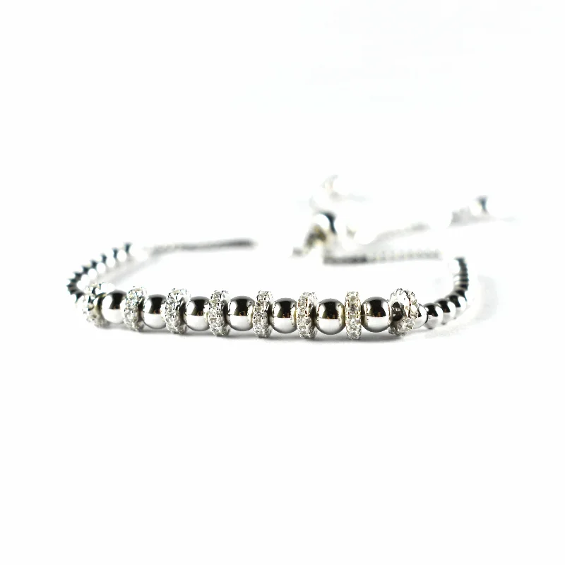 Ball pattern silver bracelet with white CZ