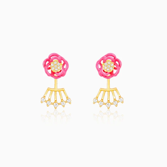 Golden Pink Brahma Kamal Convertible Earrings