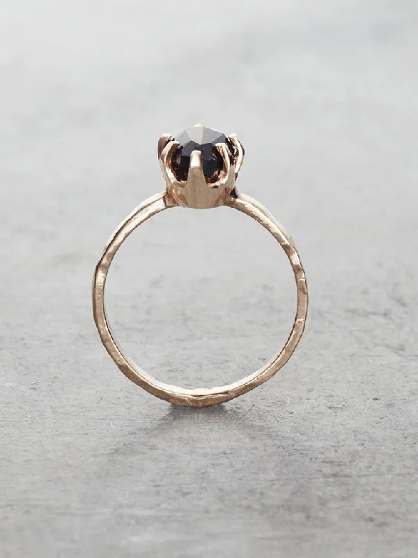 14K Rustic Black Diamond Pear Ring