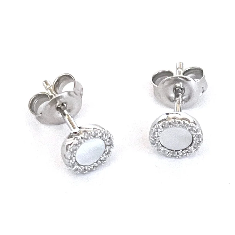 Circle studs silver earring with mother of pearl & CZ