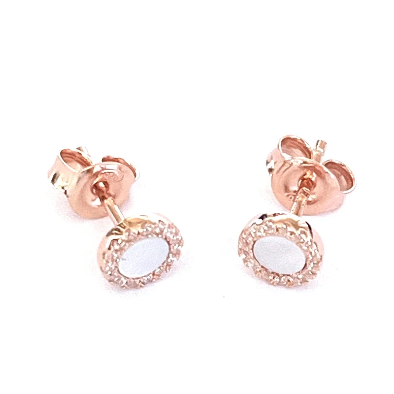 Circle studs silver earring with mother of pearl & pink gold plating