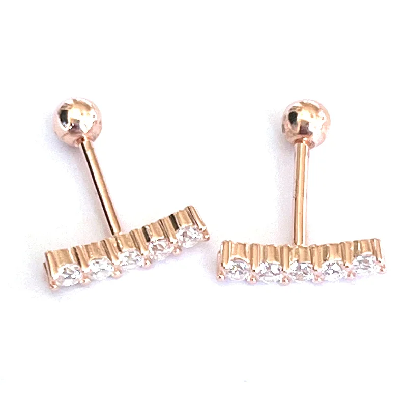 Five stone silver earring with silver ball & pink gold plating