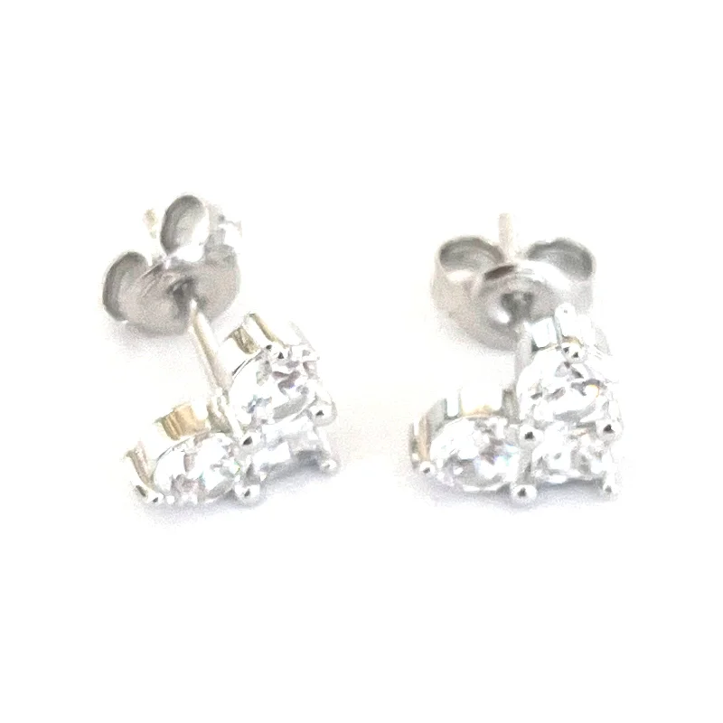 Heart studs silver earring with three white CZ