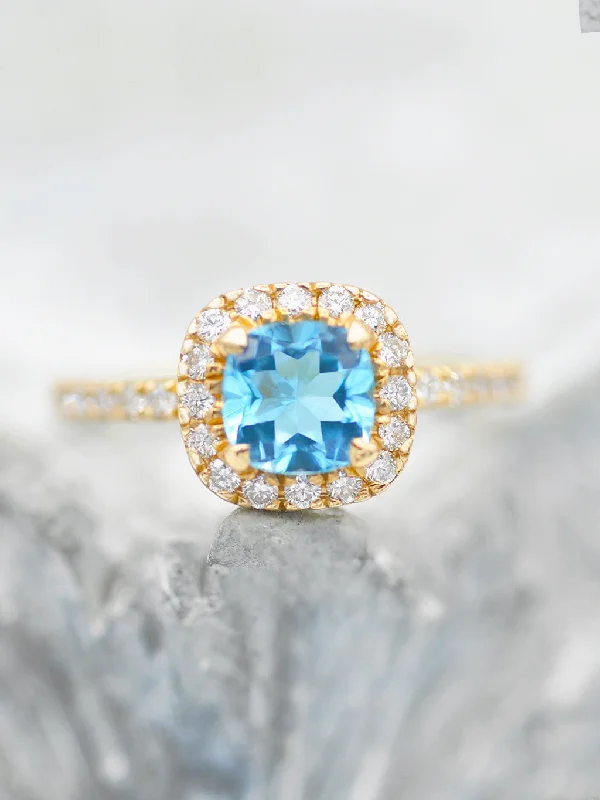 14K Heavenly Swiss Blue Topaz Halo Ring