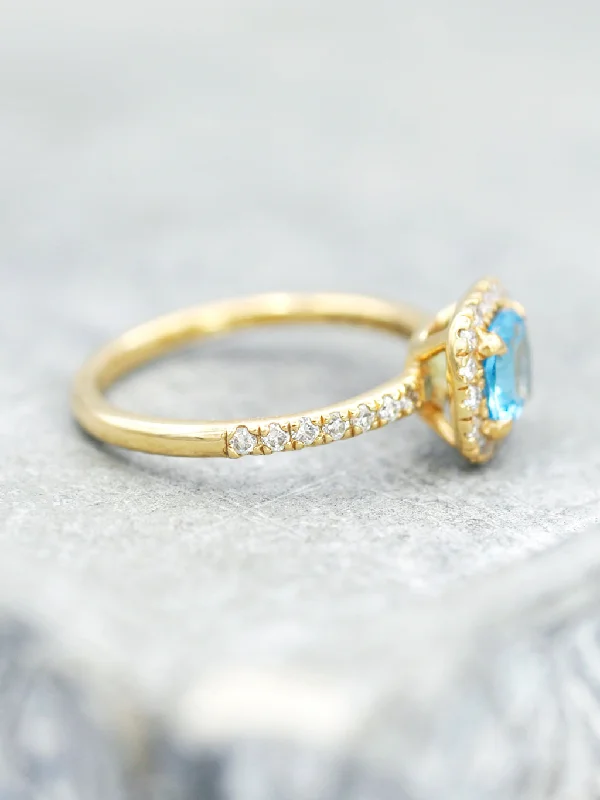 14K Heavenly Swiss Blue Topaz Halo Ring