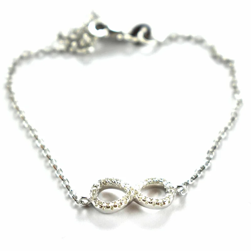 Infinity symbol silver bracelet with white CZ