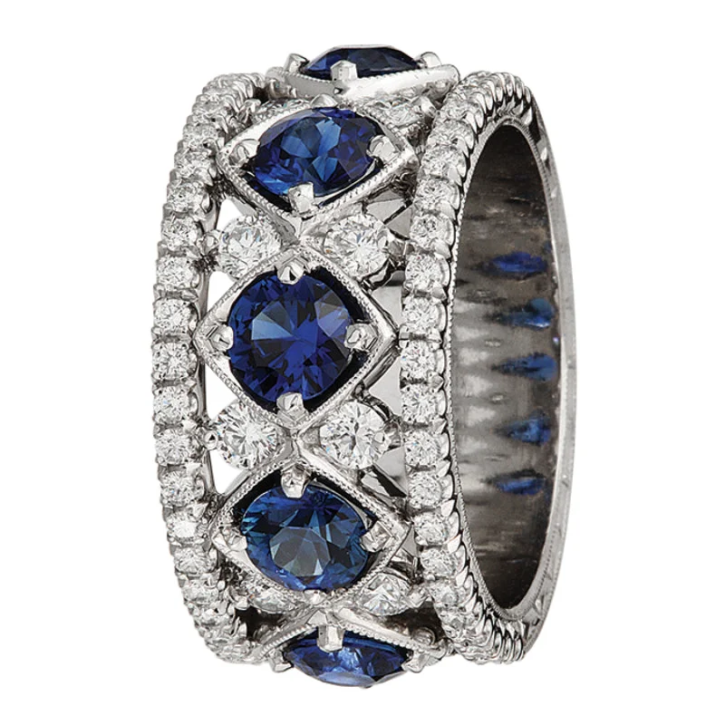 Jack Kelége Two Row Diamond and Sapphire Band