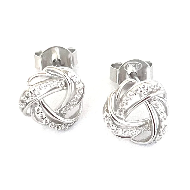 Knot studs silver earring with small white CZ