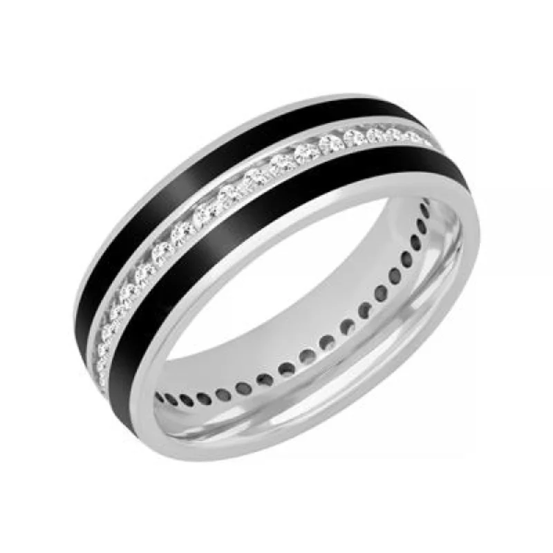 Men's 7mm Elevated Ceramic & Gold Diamond Wedding Band