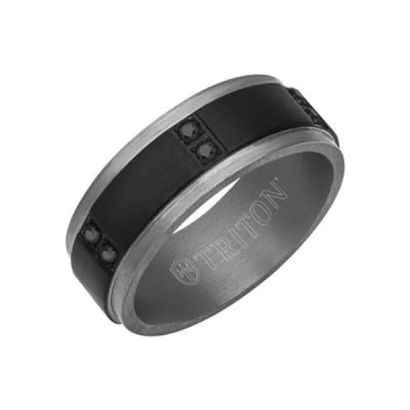 Men's 8mm Tantalum Wedding Band with Black Sapphires