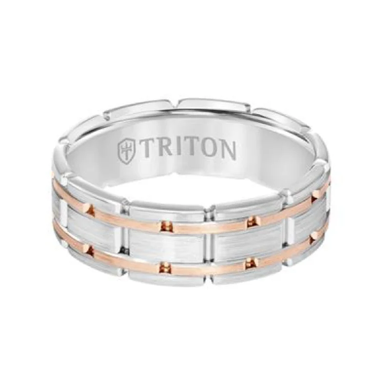 Men's 8mm Two-Tone Satin Finish Steel Edge Wedding Band