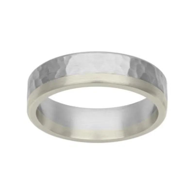 Men's Platinum & 18k Gold Hammered Finish Wedding Band